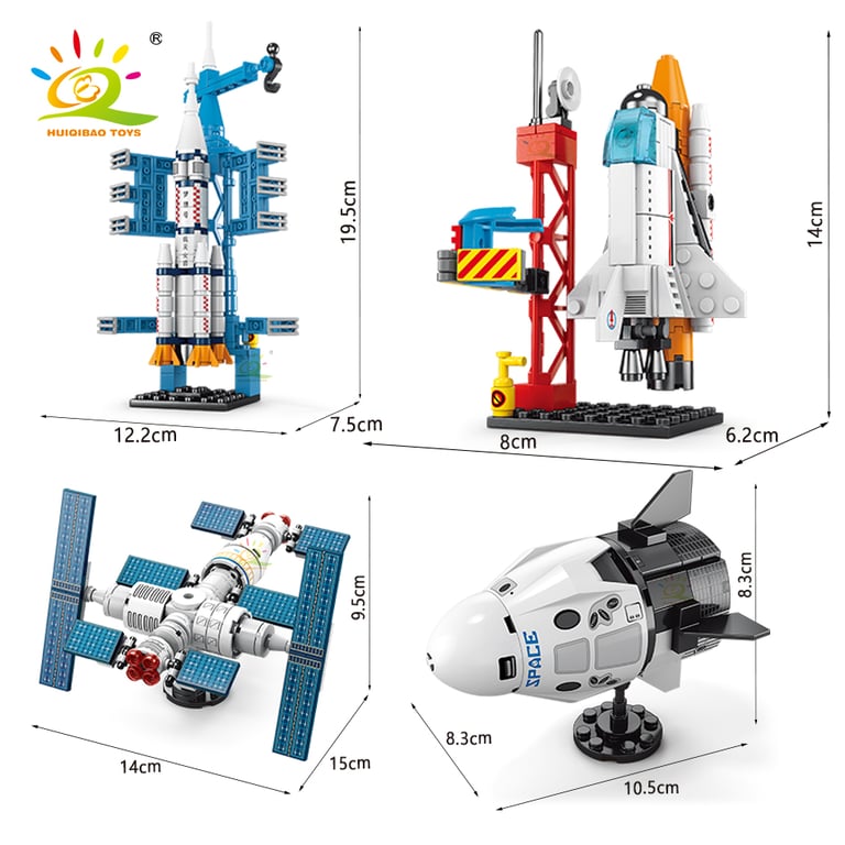 HUIQIBAO Mini Aviation Manned Rocket Model Building Blocks Set - Realistic Space Aerospace Station Construction Toy for Kids, City Theme with Rockets and Futuristic Buildings, Educational STEM Learning, Safe ABS Plastic Bricks, Ideal Gift for Space and Aviation Enthusiasts