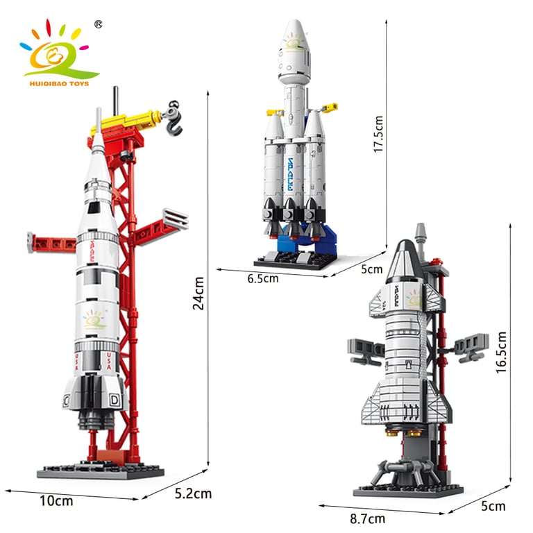 HUIQIBAO Mini Aviation Manned Rocket Model Building Blocks Set - Realistic Space Aerospace Station Construction Toy for Kids, City Theme with Rockets and Futuristic Buildings, Educational STEM Learning, Safe ABS Plastic Bricks, Ideal Gift for Space and Aviation Enthusiasts