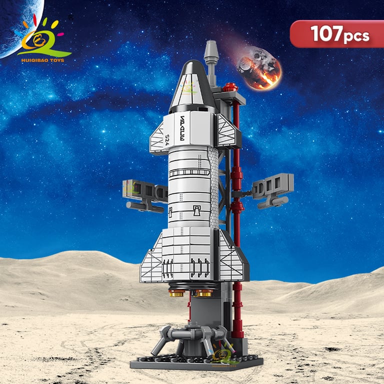 HUIQIBAO Mini Aviation Manned Rocket Model Building Blocks Set - Realistic Space Aerospace Station Construction Toy for Kids, City Theme with Rockets and Futuristic Buildings, Educational STEM Learning, Safe ABS Plastic Bricks, Ideal Gift for Space and Aviation Enthusiasts