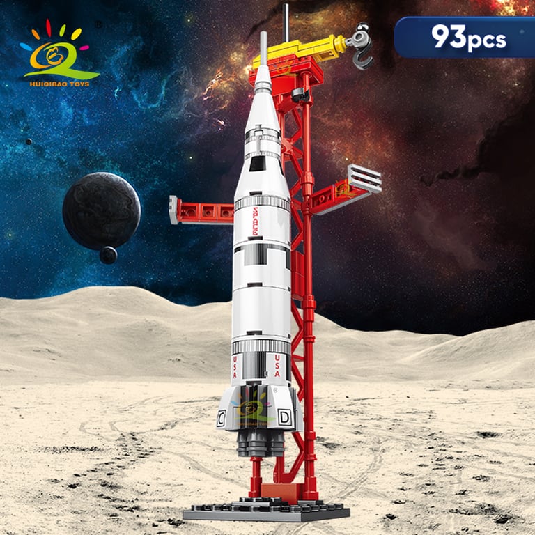 HUIQIBAO Mini Aviation Manned Rocket Model Building Blocks Set - Realistic Space Aerospace Station Construction Toy for Kids, City Theme with Rockets and Futuristic Buildings, Educational STEM Learning, Safe ABS Plastic Bricks, Ideal Gift for Space and Aviation Enthusiasts