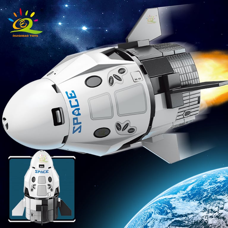 HUIQIBAO Mini Aviation Manned Rocket Model Building Blocks Set - Realistic Space Aerospace Station Construction Toy for Kids, City Theme with Rockets and Futuristic Buildings, Educational STEM Learning, Safe ABS Plastic Bricks, Ideal Gift for Space and Aviation Enthusiasts