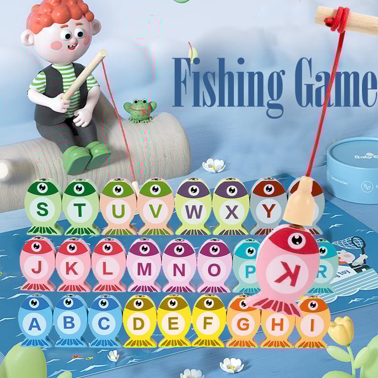 Interactive Wooden Fishing Game Toy for Kids with Numbers and Letters, Early Education Tool for Hand-Eye Coordination, Cognitive Development, and Fine Motor Skills - Eco-Friendly and Safe Educational Gift Option for Playroom or Classroom
