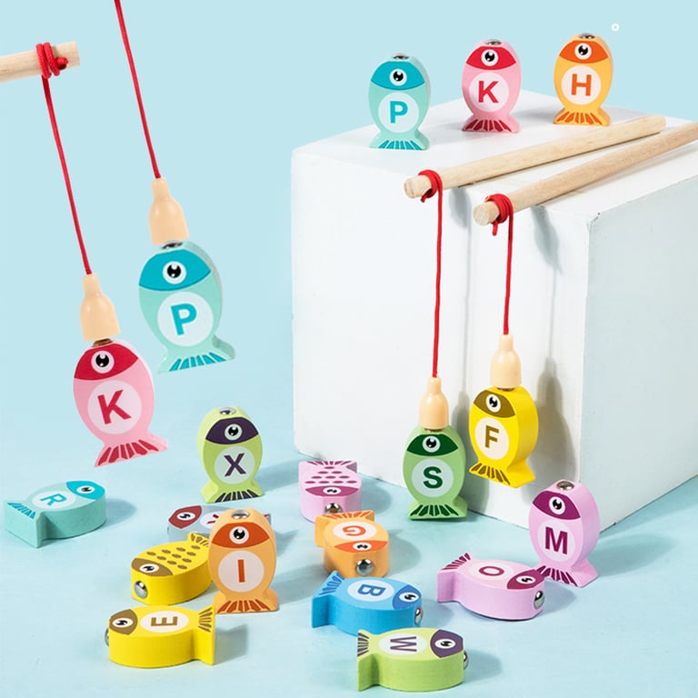Interactive Wooden Fishing Game Toy for Kids with Numbers and Letters, Early Education Tool for Hand-Eye Coordination, Cognitive Development, and Fine Motor Skills - Eco-Friendly and Safe Educational Gift Option for Playroom or Classroom