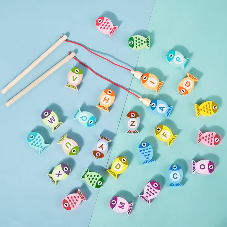 Interactive Wooden Fishing Game Toy for Kids with Numbers and Letters, Early Education Tool for Hand-Eye Coordination, Cognitive Development, and Fine Motor Skills - Eco-Friendly and Safe Educational Gift Option for Playroom or Classroom