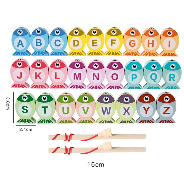 Interactive Wooden Fishing Game Toy for Kids with Numbers and Letters, Early Education Tool for Hand-Eye Coordination, Cognitive Development, and Fine Motor Skills - Eco-Friendly and Safe Educational Gift Option for Playroom or Classroom