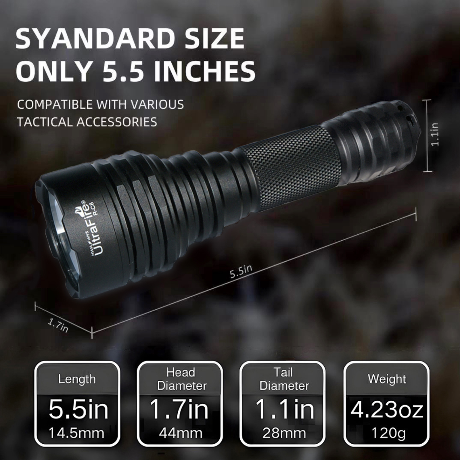 UltraFire C8 Red Light Flashlight - 180M Beam Distance, Tactical Design, Rechargeable Battery, Ideal for Coyote and Hog Hunting, Night Vision Friendly, High-Powered LED Lamp for Improved Visibility in Low-Light Conditions