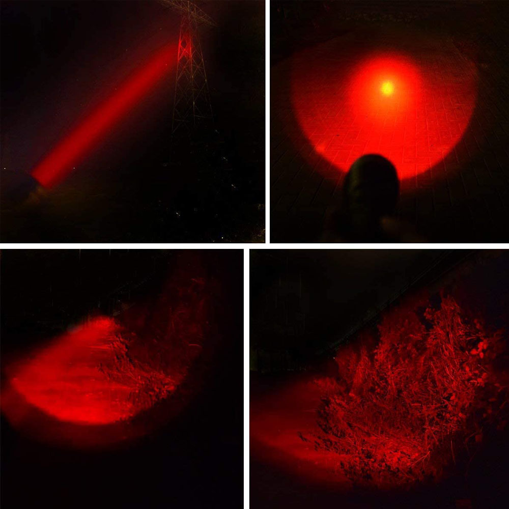 UltraFire C8 Red Light Flashlight - 180M Beam Distance, Tactical Design, Rechargeable Battery, Ideal for Coyote and Hog Hunting, Night Vision Friendly, High-Powered LED Lamp for Improved Visibility in Low-Light Conditions