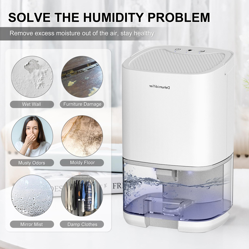 Ultra-Quiet Portable Air Dehumidifier with Efficient Moisture Absorption and Deodorizing Function - Compact Design for Home, Bedroom, Office, Kitchen - EU/US Plug Options for Ideal Humidity Levels and Air Quality Improvement
