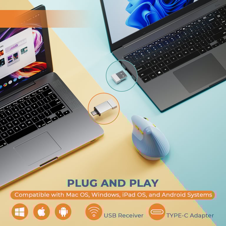 Seenda Vertical Wireless Mouse with Ergonomic Design, Rechargeable Battery, Adjustable DPI, and Wide Compatibility for Windows, Mac, Android - USB Receiver and Type C Cable Included - Reduce Wrist Strain and Promote Natural Hand Position - Comfortable for Long Hours of Use