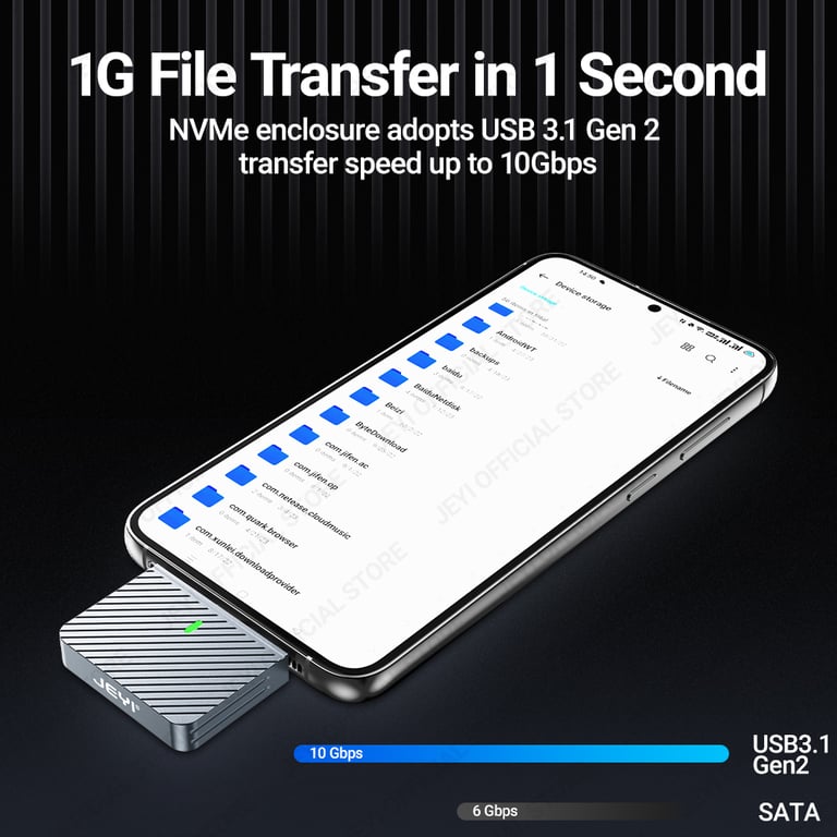 JEYI 2230 M.2 NVMe Enclosure USB 3.2 10Gbps with Magnet Protective Case - High-Speed Connectivity, Durable Aluminum Construction, Compact & Portable, Easy Installation - Ideal for Professionals and Students on the Go