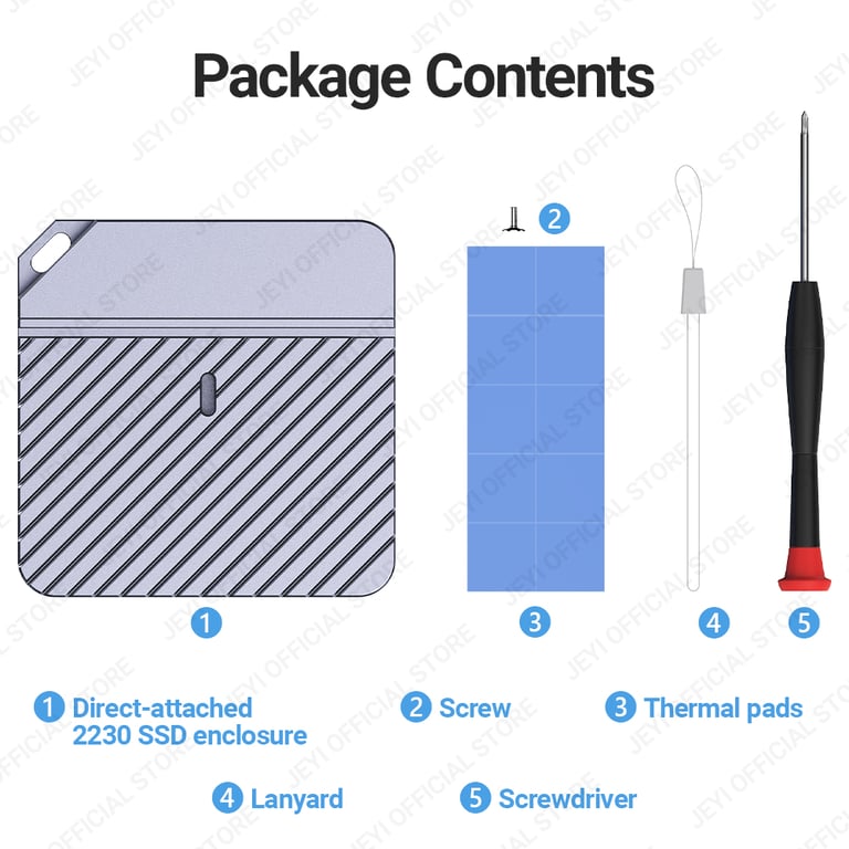 JEYI 2230 M.2 NVMe Enclosure USB 3.2 10Gbps with Magnet Protective Case - High-Speed Connectivity, Durable Aluminum Construction, Compact & Portable, Easy Installation - Ideal for Professionals and Students on the Go