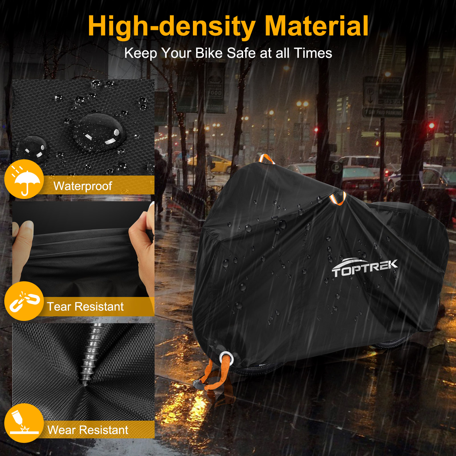 Toptrek Double Bike Cover with Durable 210D Oxford Material, Waterproof Anti-UV Coating, Secure Fit & Easy Installation - Fits 2 Bicycles, Full Coverage, Versatile & Portable for Mountain, Road, Electric Bikes - Protect Against Rain, Snow, Dust, Scratches - Includes Storage Bag