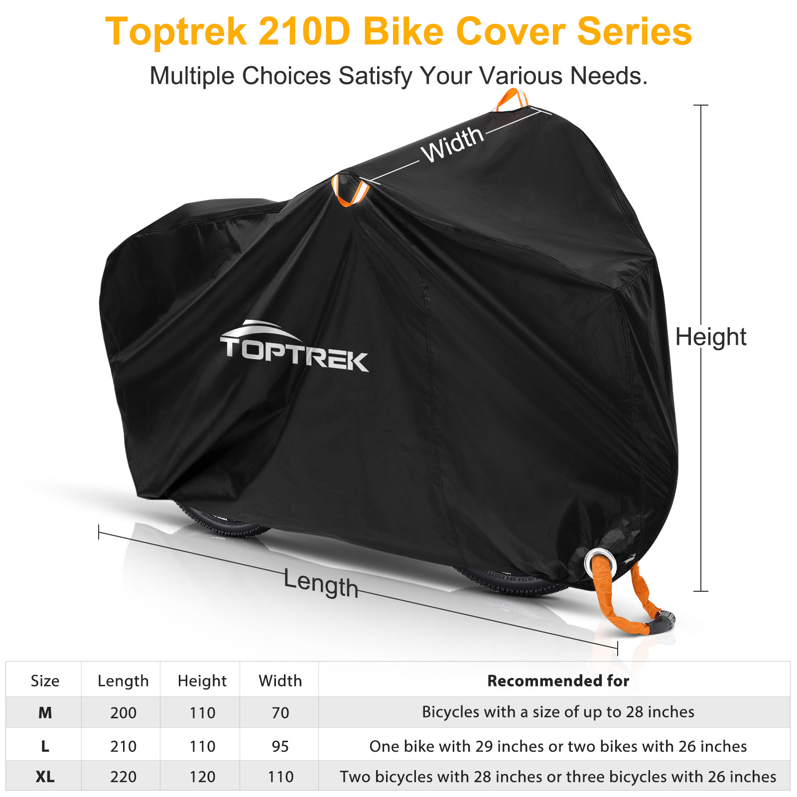 Toptrek Double Bike Cover with Durable 210D Oxford Material, Waterproof Anti-UV Coating, Secure Fit & Easy Installation - Fits 2 Bicycles, Full Coverage, Versatile & Portable for Mountain, Road, Electric Bikes - Protect Against Rain, Snow, Dust, Scratches - Includes Storage Bag