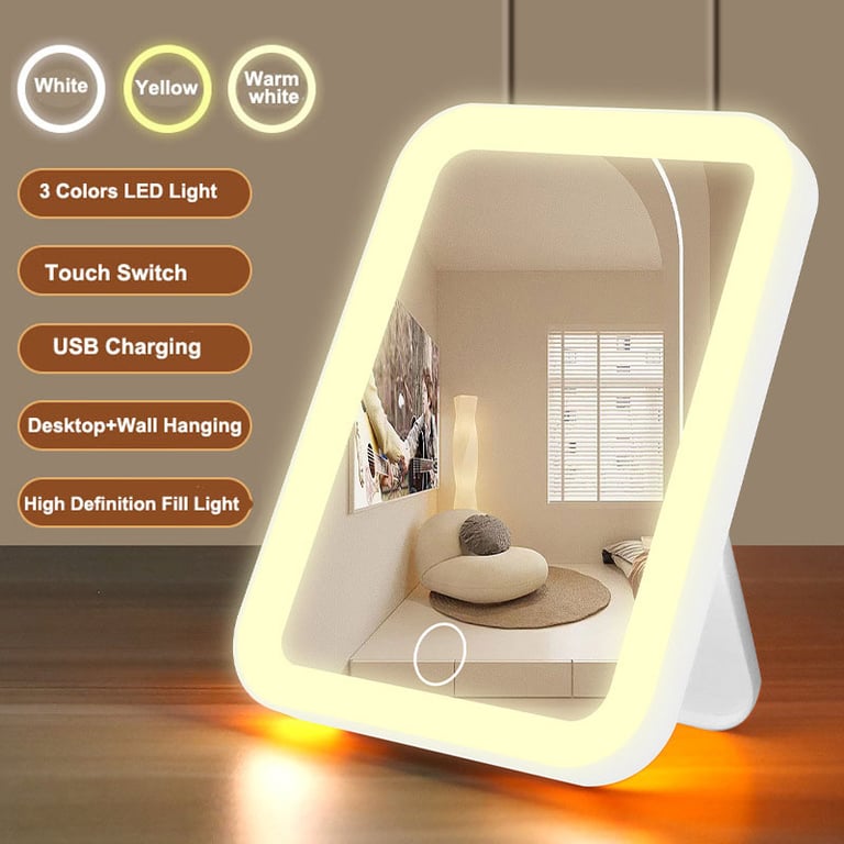 Adjustable LED Lighting Vanity Mirror with Touch Screen Controls, USB Rechargeable, Portable Design, and Dimming Function - 3 Colors (Warm, Natural, Cool) with Adjustable Brightness Levels for Flawless Makeup Application Anywhere