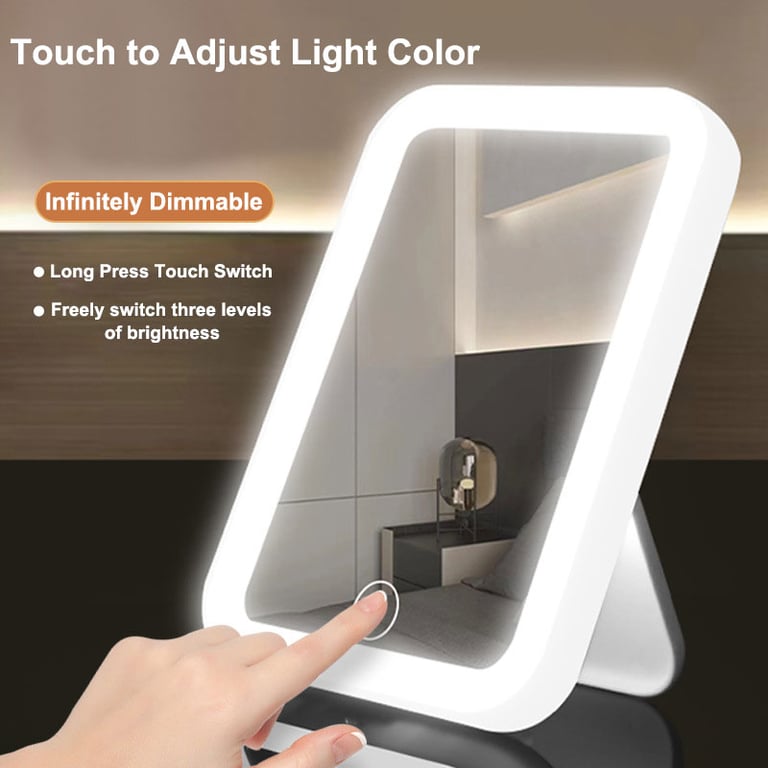 Adjustable LED Lighting Vanity Mirror with Touch Screen Controls, USB Rechargeable, Portable Design, and Dimming Function - 3 Colors (Warm, Natural, Cool) with Adjustable Brightness Levels for Flawless Makeup Application Anywhere