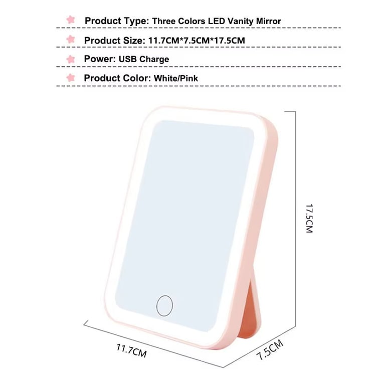 Adjustable LED Lighting Vanity Mirror with Touch Screen Controls, USB Rechargeable, Portable Design, and Dimming Function - 3 Colors (Warm, Natural, Cool) with Adjustable Brightness Levels for Flawless Makeup Application Anywhere