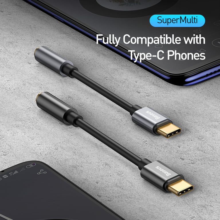 Baseus Type C to 3.5mm Earphone Jack AUX USB C Cable for Huawei P20, Xiaomi Mi 10 - High-Quality Audio Transmission, Wide Compatibility, Durable & Reliable, Compact & Portable Design - Easy to Use Audio Adapter for Clear Sound Without Interference