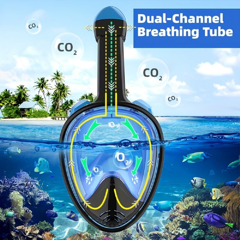 Detachable Camera Mount Full Face Snorkel Mask with Wide View Anti-Fog Lens, Anti-Leak Design, Comfortable Fit for Adults and Youth - Durable Construction for Snorkeling, Swimming, Diving Adventures