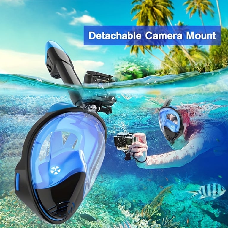Detachable Camera Mount Full Face Snorkel Mask with Wide View Anti-Fog Lens, Anti-Leak Design, Comfortable Fit for Adults and Youth - Durable Construction for Snorkeling, Swimming, Diving Adventures