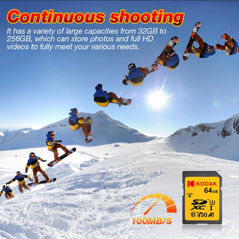 Kodak Original 4K UHS-1 U3 V30 A1 Class10 SD Card 256GB - High-Speed Performance, Large Storage Capacity, Reliable & Durable Memory Card for DSLR Cameras, Camcorders, Laptops - Ultra HD Video Support