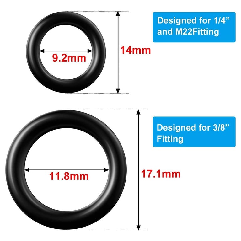 Premium Rubber O Ring Set for High-Pressure Washers - Durable, Flexible, and Leak-Free - Includes Various Sizes (1 inch, 4 inch, 3/8 inch) - Compatible with M22 Quick Disconnect Fittings - Easy Installation and Universal Compatibility for Versatile Maintenance