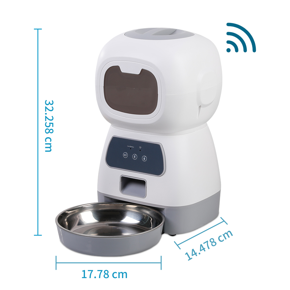 Smart WiFi Connected 3.5L Automatic Pet Feeder with Swirl Slow Feeding Design, Voice Recorder, Large Capacity, Timing, and Dispensing for Cats and Dogs - Remote Control via Smartphone App, Prevents Rapid Eating, Custom Message Recording, Healthy Eating Habits, 4 Meals a Day, Customizable Portions