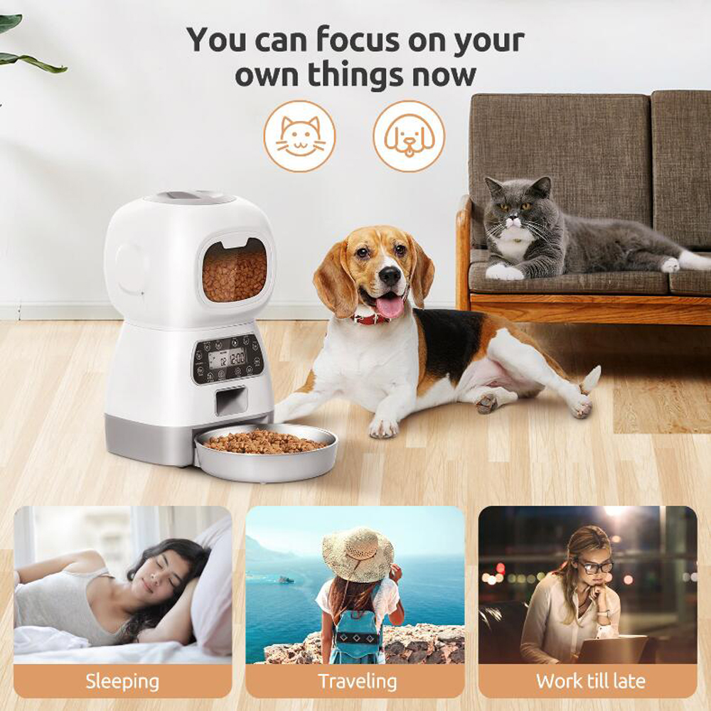 Smart WiFi Connected 3.5L Automatic Pet Feeder with Swirl Slow Feeding Design, Voice Recorder, Large Capacity, Timing, and Dispensing for Cats and Dogs - Remote Control via Smartphone App, Prevents Rapid Eating, Custom Message Recording, Healthy Eating Habits, 4 Meals a Day, Customizable Portions