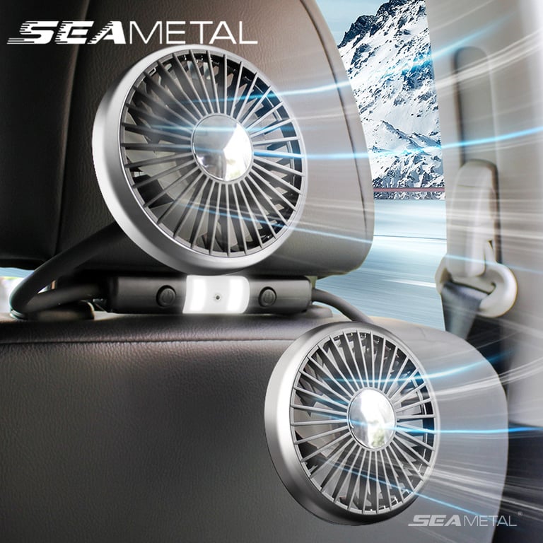 SEAMETAL Dual Head Cooling Air Fan for Car Rear Passengers with 3-Speed Adjustable, 360 Degree Rotation, Independent Switch, and Easy Installation - Powerful USB Fans for Customized Comfort and Optimal Air Circulation