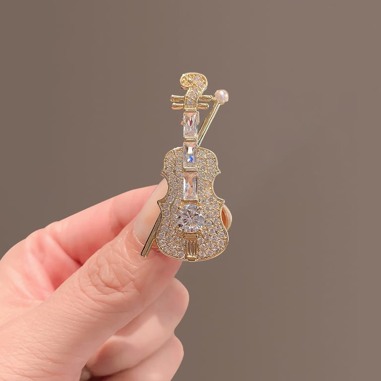 Luxurious Korean Crystal Violin Pearl Brooch Jewelry - Exquisite Design, Premium Metal, Versatile Style, Perfect Gift, Statement Accessory for Men and Women