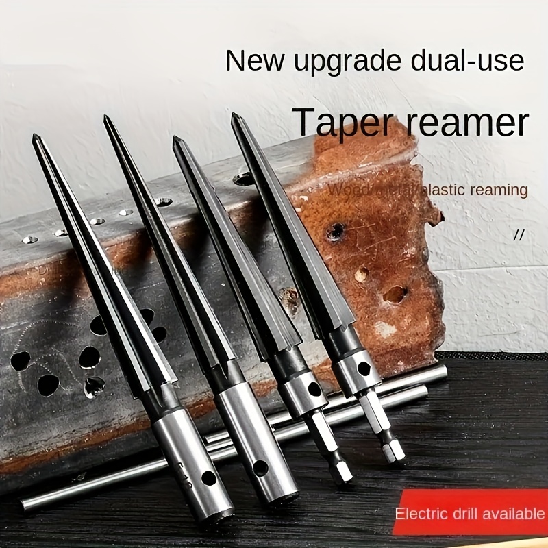 Professional Tapered Hex Reamer Tool Set for Precision Hole Enlargement in Metal and Woodworking - T Handle Taper Reamer with Comfort Grip for Automotive, Machinery, and Guitar Bridge Pin Hole Resizing - Durable and Versatile Handheld Reamer Tool for Carpentry and Metal Fabrication