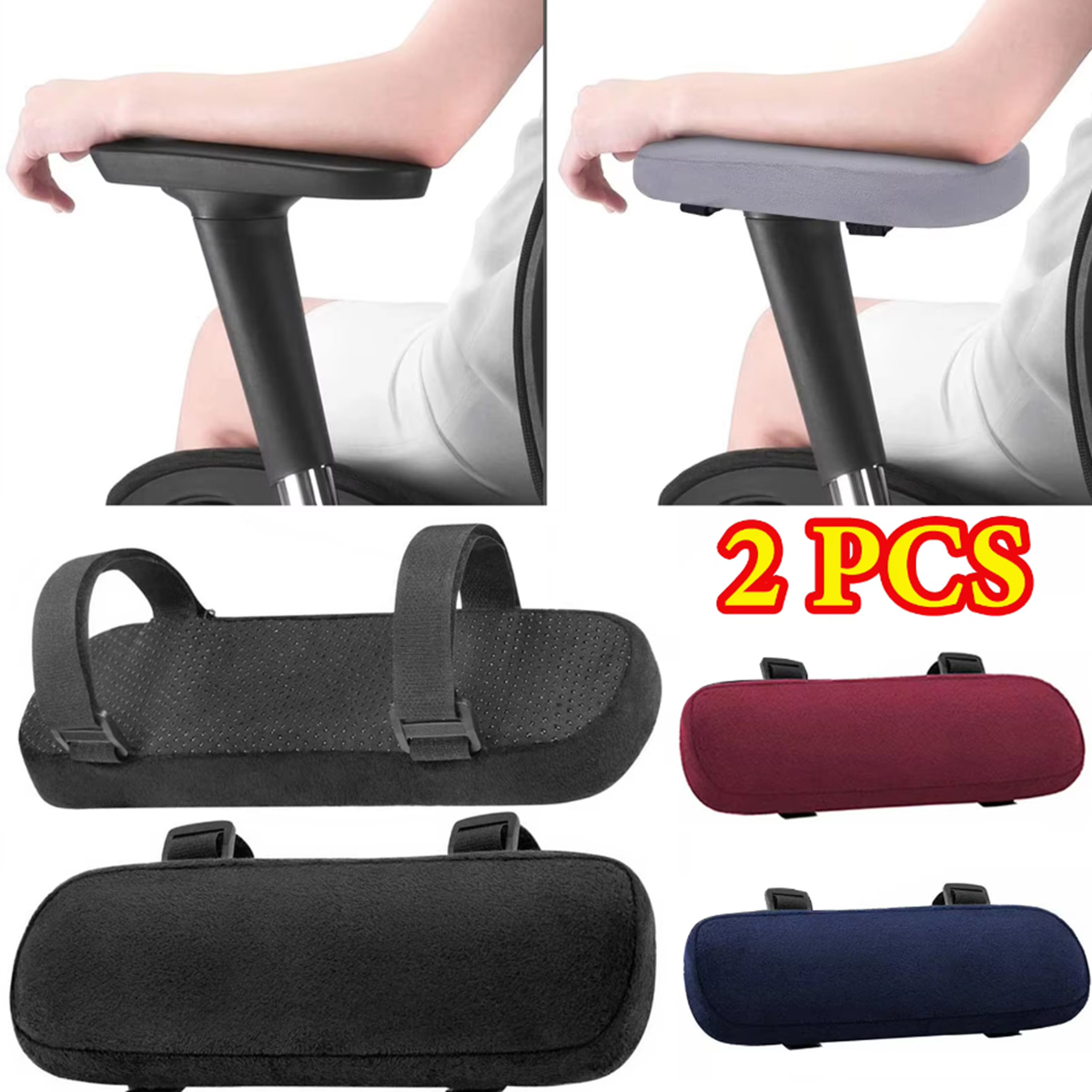 2PCS Soft Armrest Cushion Set with Removable Washable Covers - Universal Fit Arm Support for Office and Home Chairs, PP Sponge Foam Material, Adjustable Straps for Easy Installation, Durable and Long-Lasting Elbow Cushions to Reduce Pressure and Enhance Comfort