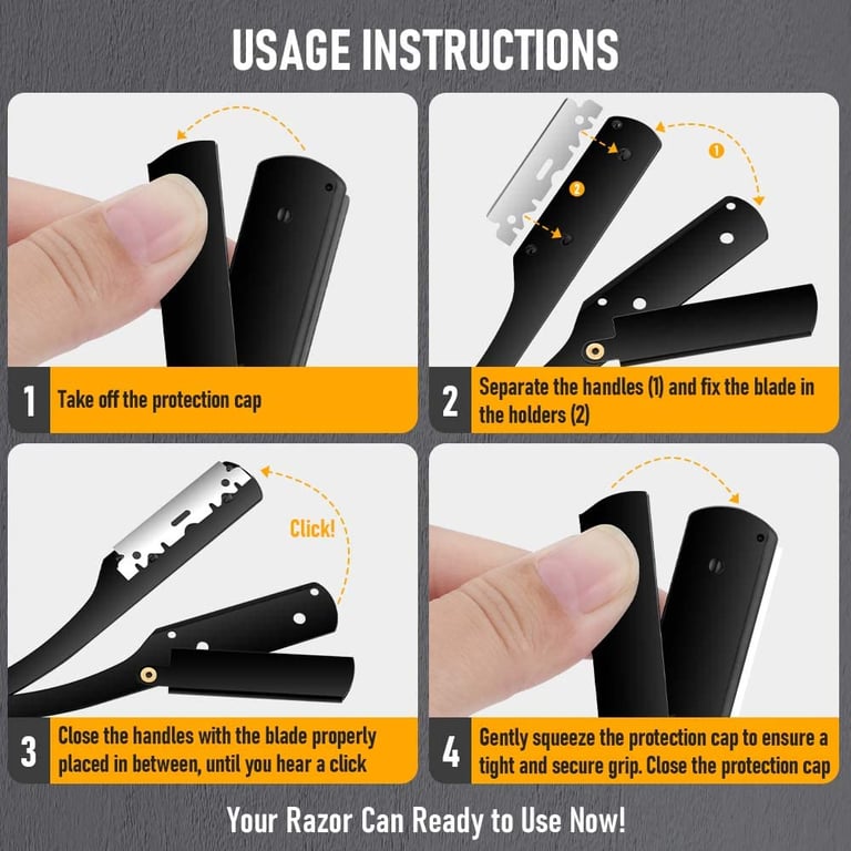 Professional Men's Folding Manual Shaver with Straight Shaver Arm and Razor Sharp Blade for Precision Shaving - Compact and Portable Barber Shop Razor for Close Shave - Traditional Design for Classic Grooming Experience