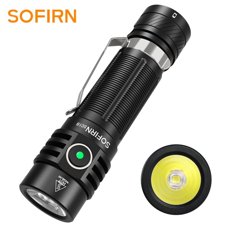 Sofirn SC18 High-Powered 1800 Lumens Flashlight with USB C Rechargeable, TIR Optics Lens, Power Indicator - Compact and Durable Outdoor LED Torch for Everyday Carry and Activities