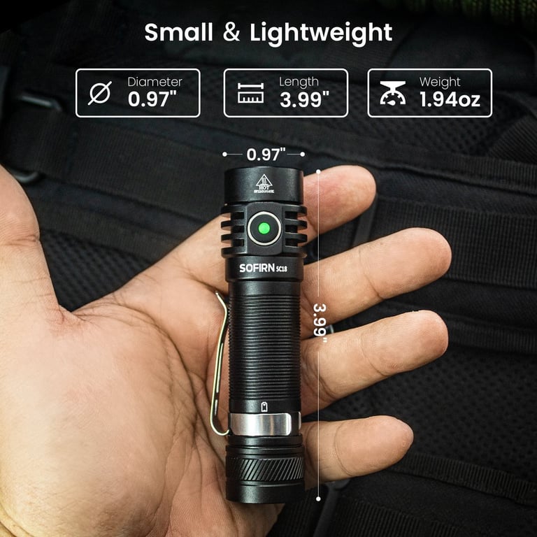 Sofirn SC18 High-Powered 1800 Lumens Flashlight with USB C Rechargeable, TIR Optics Lens, Power Indicator - Compact and Durable Outdoor LED Torch for Everyday Carry and Activities