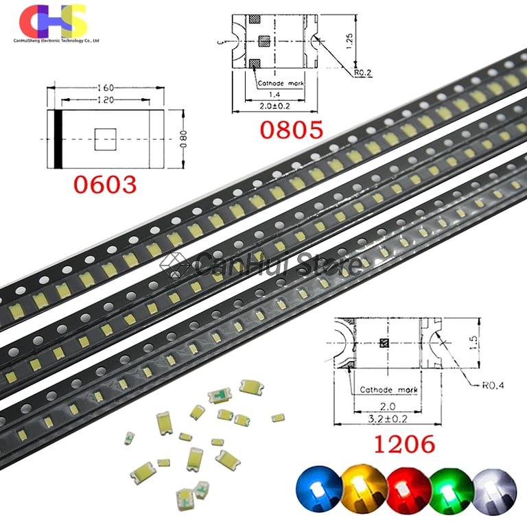 High Quality SMD LED Chips 100pcs Pack - Versatile 0402 0603 0805 1206 Sizes in Red Blue Green White Orange Pink - Surface Mount Design for Compact Electronics - Clear Light Emission for Display & Indicators - Bright & Consistent Illumination - Cost-Effective Bulk Solution