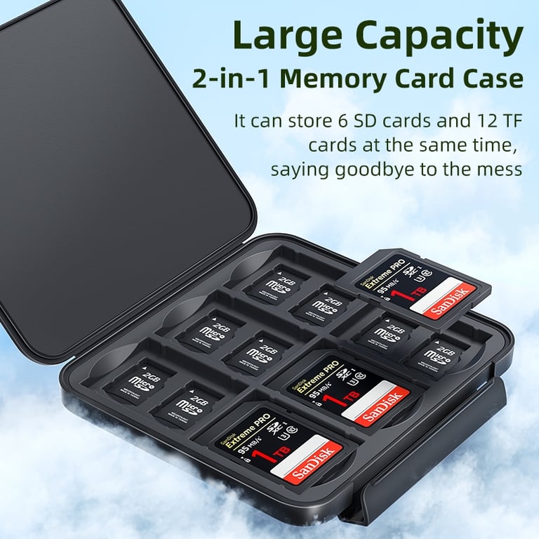 Water Resistant Anti-Shock Memory Card Case Holder with Storage Organizer and Protector Cover - Compact Design for SD/Micro SD TF Cards - High-Quality Material for Maximum Protection against Moisture, Drops, Dust, and Scratches - Keep Your Cards Safe and Organized on the Go