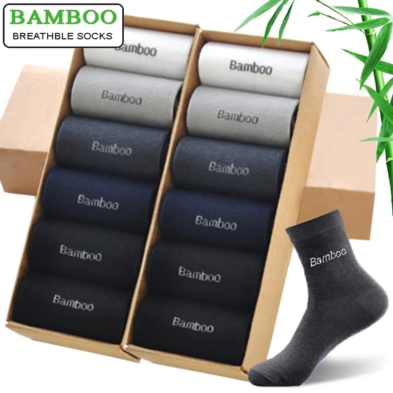 Premium Bamboo Crew Socks for Men - 10 Pairs/Lot Value Pack, Reinforced Heel & Toe, Breathable & Comfortable Design, Ideal for Casual or Business Wear, Perfect Male Gift Option for Any Occasion