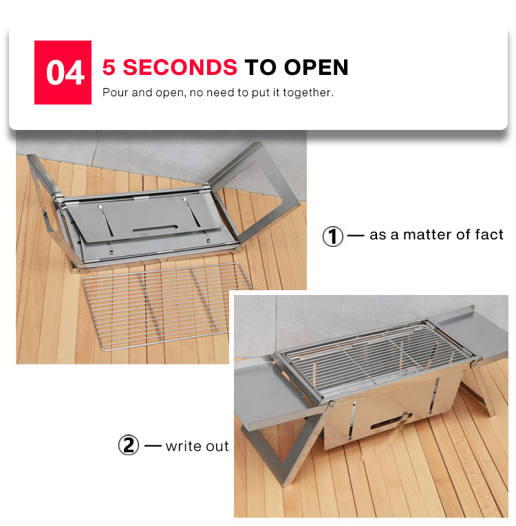 Portable Stainless Steel Folding Barbecue Grill with Adjustable Height Settings and Smokeless Cooking Experience - Easy to Assemble and Clean for Indoor and Outdoor Use