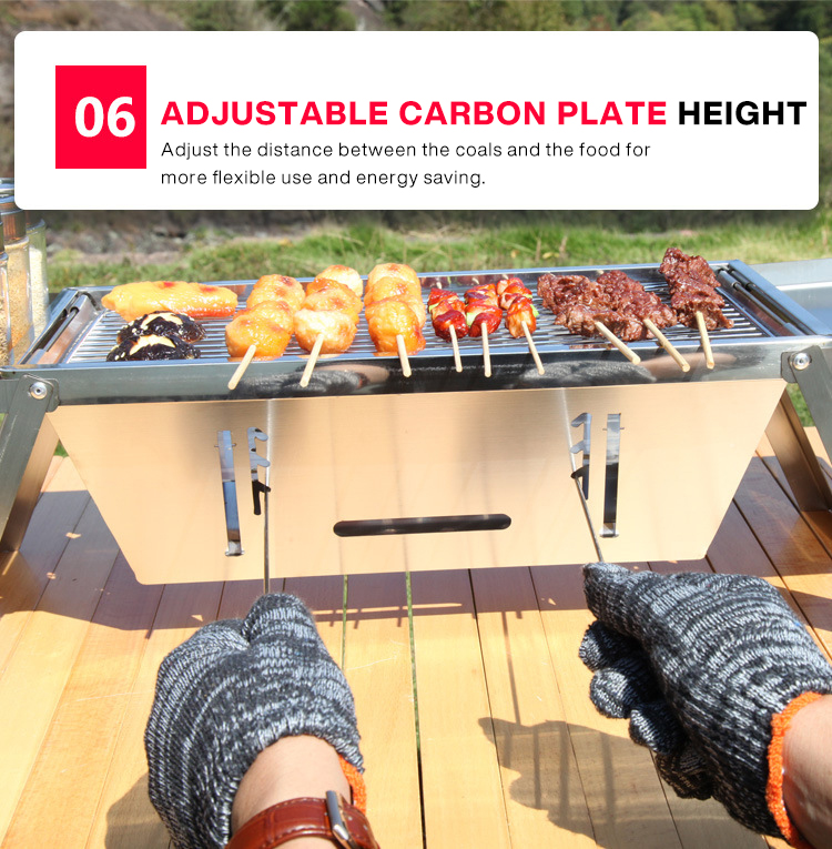Portable Stainless Steel Folding Barbecue Grill with Adjustable Height Settings and Smokeless Cooking Experience - Easy to Assemble and Clean for Indoor and Outdoor Use
