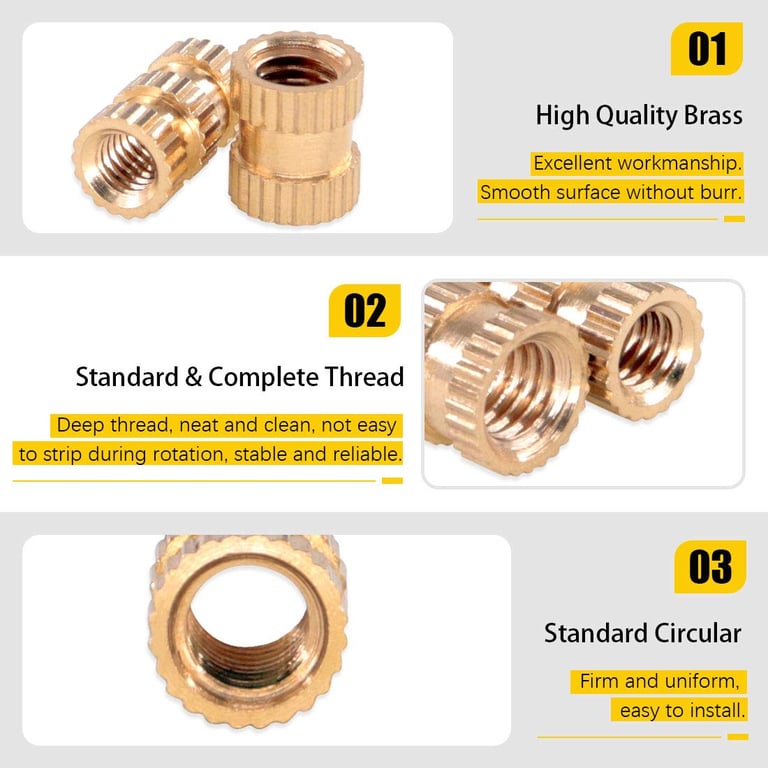 Precision Brass Heat Insert Nut with Hot Melt Thread and Knurled Double Twill Embedment for 3D Printer Accessories - Durable and Reliable Solution for High-Temperature Environments and Heavy-Duty Applications