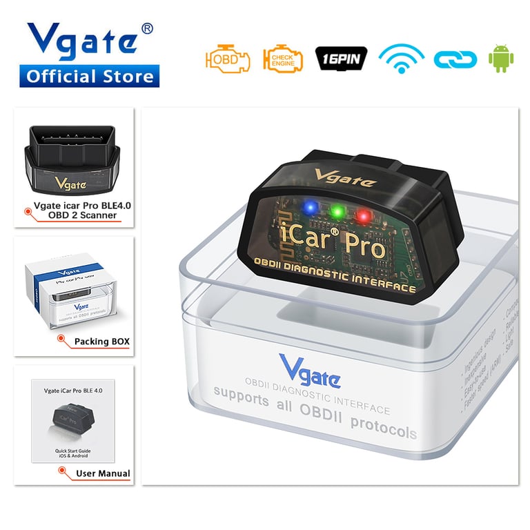 Vgate iCar Pro elm327 V2.3 OBD2 Car Diagnostic Tool with WIFI Bluetooth 4.0 for Android/IOS, BT3.0 for Android ODB2, Car Scanner Functionality, User-Friendly Design - Compact Portable Device for Reading/Clearing Error Codes, Real-Time Data Monitoring, Advanced Diagnostics - Efficient Troubleshooting Tool
