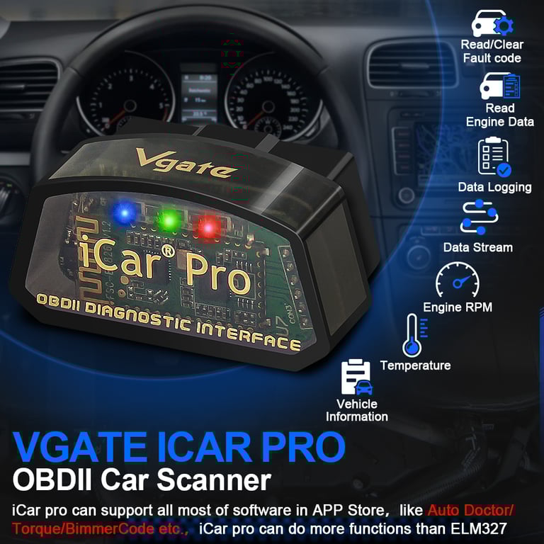 Vgate iCar Pro elm327 V2.3 OBD2 Car Diagnostic Tool with WIFI Bluetooth 4.0 for Android/IOS, BT3.0 for Android ODB2, Car Scanner Functionality, User-Friendly Design - Compact Portable Device for Reading/Clearing Error Codes, Real-Time Data Monitoring, Advanced Diagnostics - Efficient Troubleshooting Tool