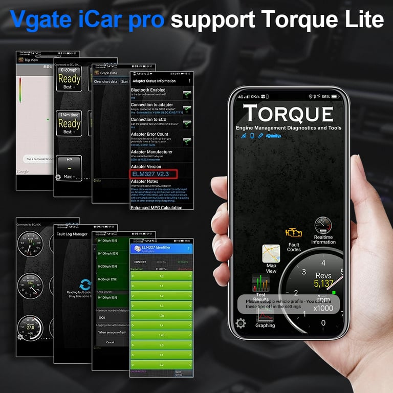 Vgate iCar Pro elm327 V2.3 OBD2 Car Diagnostic Tool with WIFI Bluetooth 4.0 for Android/IOS, BT3.0 for Android ODB2, Car Scanner Functionality, User-Friendly Design - Compact Portable Device for Reading/Clearing Error Codes, Real-Time Data Monitoring, Advanced Diagnostics - Efficient Troubleshooting Tool