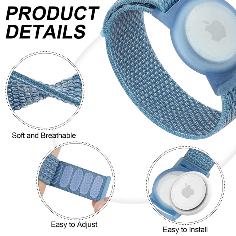 Kids Adjustable Nylon Wristband Strap for Apple AirTags - Anti-Scratch Protective Cover with Secure Holder - Lightweight and Stylish Watch Strap Bracelet for Airtag GPS Tracker - Comfortable and Durable Design for Kids of All Ages