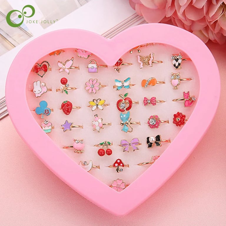 Cute Adjustable Cartoon Crystal Jewelry Rings Set for Kids - 10/20/36 pcs Alloy Animal Enamel Pretend Play Makeup Toys with Sparkling Crystal Accents and Vibrant Colors - Perfect for Dress-Up and Imaginative Fun