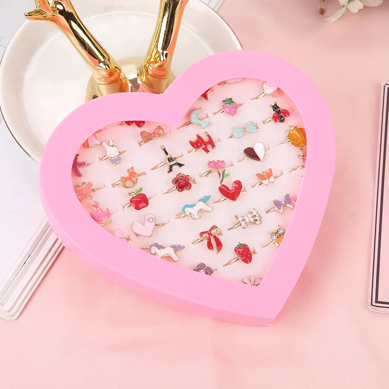 Cute Adjustable Cartoon Crystal Jewelry Rings Set for Kids - 10/20/36 pcs Alloy Animal Enamel Pretend Play Makeup Toys with Sparkling Crystal Accents and Vibrant Colors - Perfect for Dress-Up and Imaginative Fun