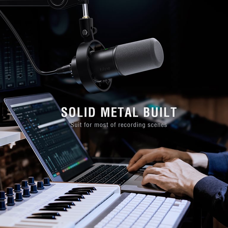 FIFINE Dynamic USB/XLR Microphone K688W - High-Quality Sound, Gain Knob, Touch-Mute, Headphone Jack, Versatile Connectivity, Sleek White Design, Complete Recording Package, Ideal for Professional Recordings, Streaming, and Gaming