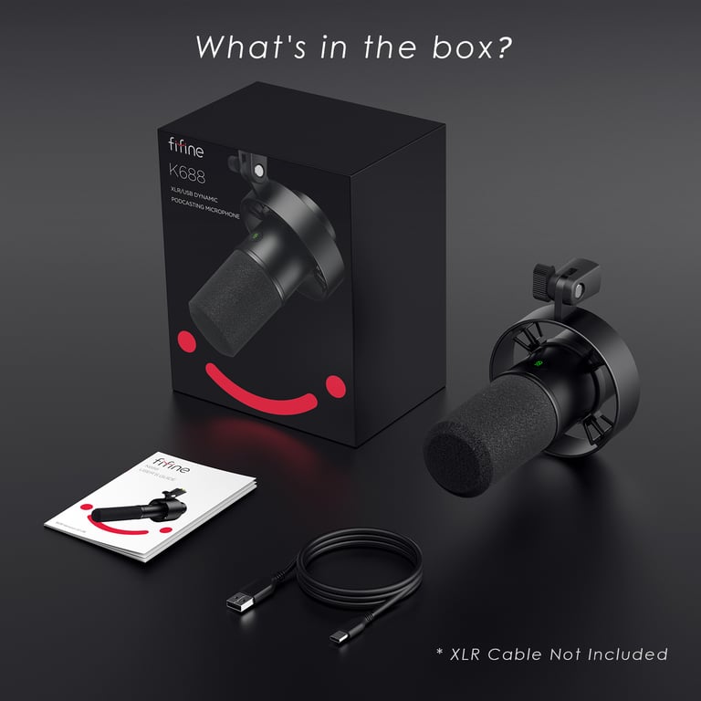 FIFINE Dynamic USB/XLR Microphone K688W - High-Quality Sound, Gain Knob, Touch-Mute, Headphone Jack, Versatile Connectivity, Sleek White Design, Complete Recording Package, Ideal for Professional Recordings, Streaming, and Gaming