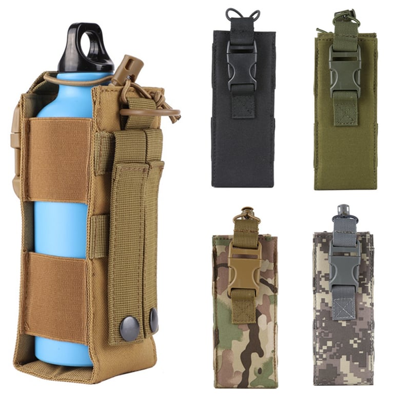 Durable 600D Nylon Molle Water Bottle Holster Pouch with Adjustable Straps for Outdoor Sports, Camping, Hiking, and Travel - Versatile Canteen Kettle Holder with Secure Closure System, Lightweight Compact Design for EDC Tools and Essential Gear Organization