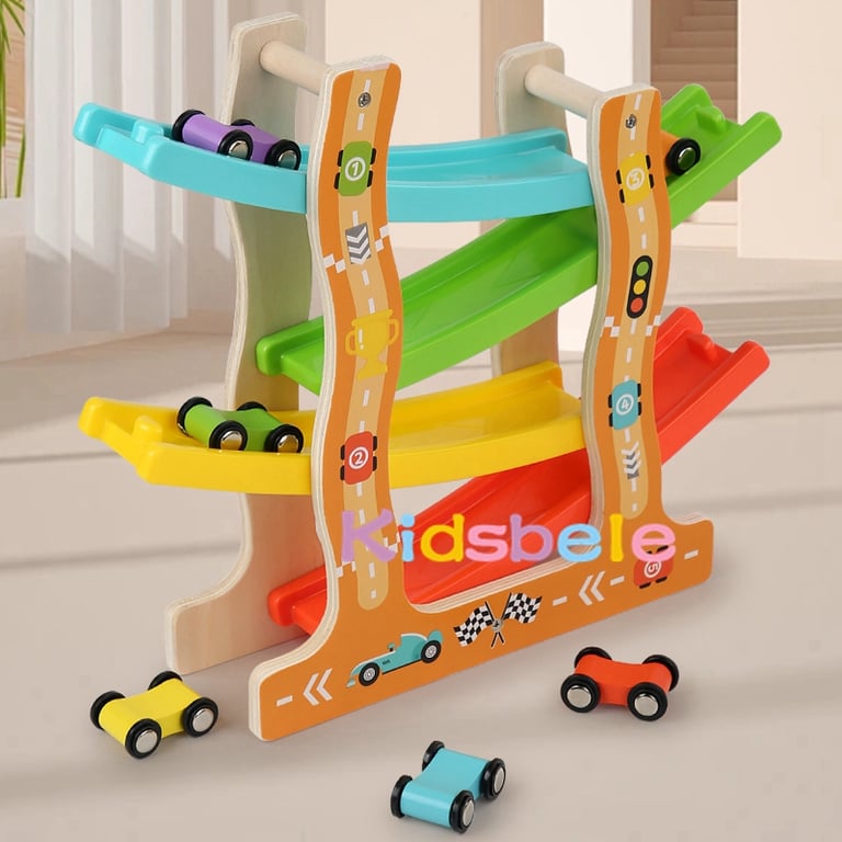Premium Wooden Gliders Set with Animal and Traffic Theme for Educational Play - Montessori Inertia Track Car Toys for Kids, Safe and Non-Toxic, Perfect Birthday Gifts, Develop Fine Motor Skills and Hand-Eye Coordination, Durable Four-Layer Design for Hours of Fun